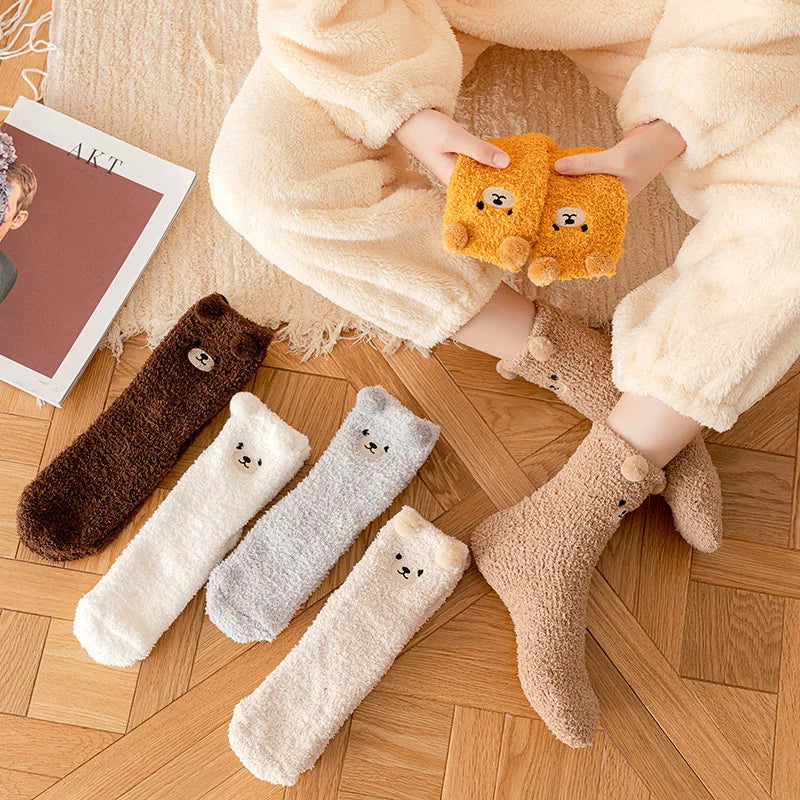 Warm Fluffy 3D Bear Thick Fleece Fuzzy Sock