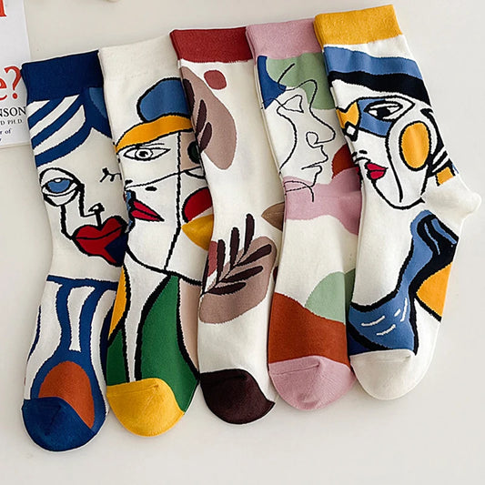5 Pairs Personality Tide Graffiti Embroidery Cotton Socks