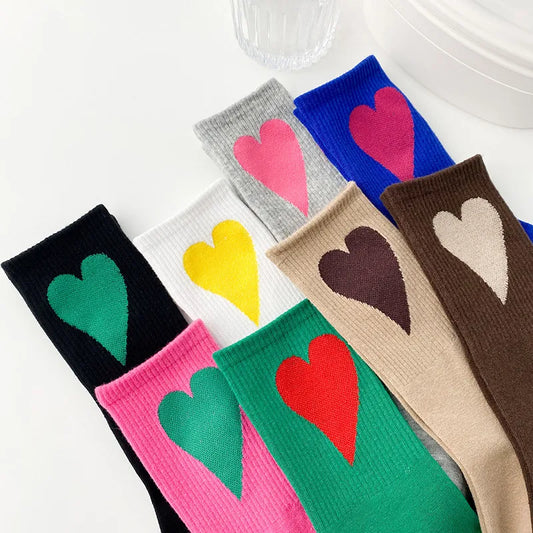Colorful Heart Print Mid Length Tube Socks