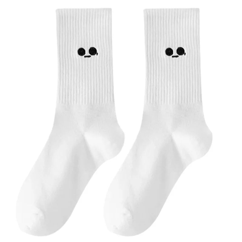 5 Pairs of White Cute Funny Cartoon Face Socks