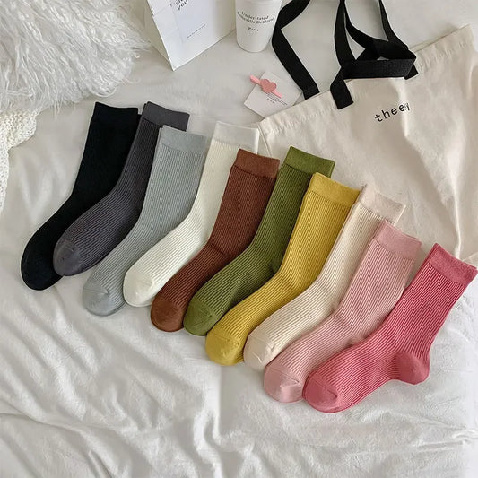 Solid Color Casual Cotton Breathable Socks