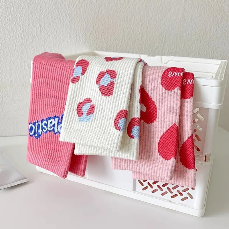 Trending Pink Heart/Cheetah print Soft Cotton Breathable Crew Socks
