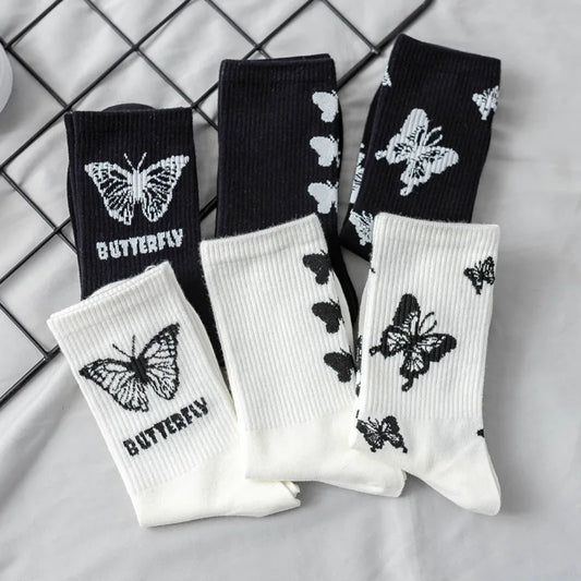Butterfly Medium Tube Black and White Socks