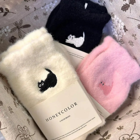 Cute Cat Mink Fleece Super Soft Coral Plush Socks
